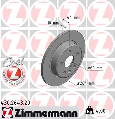 ZIMMERMANN 430.2643.20 | Arka Fren Aynası Astra K 15 > 264X60x5dl Dolu | 2 Adet