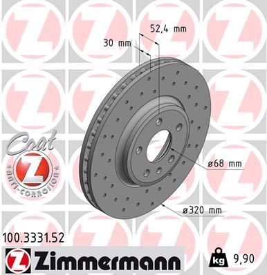 ZIMMERMANN 100.3331.52 | VW A4 A5 A8 Q5 08-16 Fren Diski Ön Delikli 8K0615301a | 2 Adet
