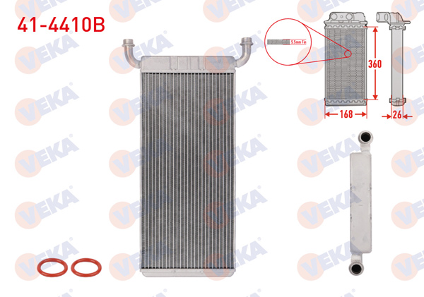 VEKA 41-4410B | Kalorifer Radyatörü Brazing (5.5mm Fin) Volkswagen Crafter 2.0, 2.5 TDI 2006-2016 / Mercedes Sprinter (906) 2006-2018