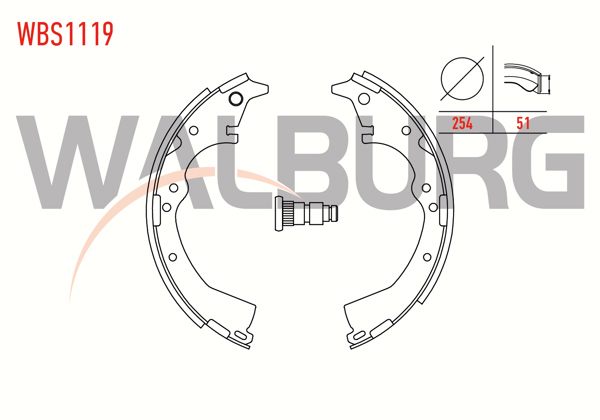 WALBURG WBS1119 | Fren Pabuç Balata Arka 254X51mm Toyota Hı-Lux Pick Up 2.5 D-4D 4X2 2005-2011 / Toyota Hilux (_N_) 2.5 D 1983-2005