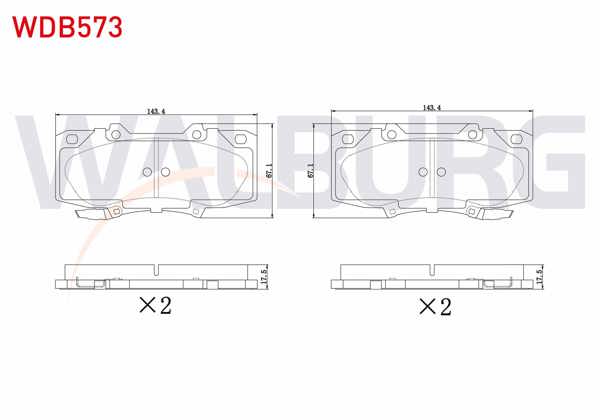 WALBURG WDB573 | Fren Balata Ikazlı On Toyota Hı-Lux Pick Up (Tgn1_, Ggn2_, Ggn1_, Kun2_, Kun1_) 2.5 D-4D 17.20mm 2005 -