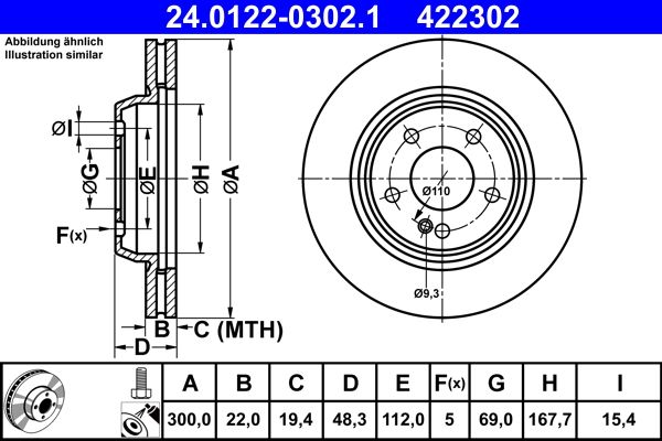 ATE 24.0122-0302.1 | Fren Diski Arka W205 14 > S205 14 > C205 15 > A205 16 > C257 18 > W213 16 > C238 16 > | 2 Adet
