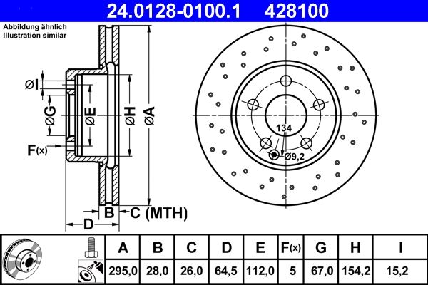 ATE 24.0128-0100.1 | Fren Diski Ön W204 07 > 14 S204 07 > 14 C204 11 > R197 11 > C197 10 > | 2 Adet