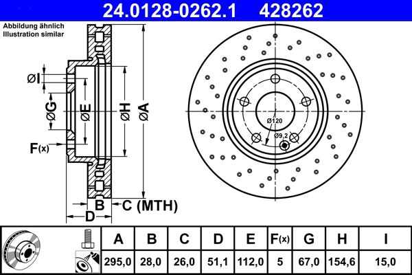 ATE 24.0128-0262.1 | Fren Diski Ön W176 12 > W246 11 > W242 11 > C117 13 > X117 15 > X156 13 > | 2 Adet