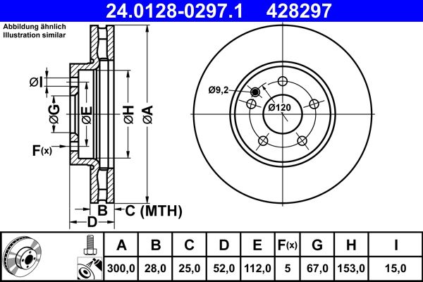 ATE 24.0128-0297.1 | Fren Diski Ön Vito W447 14 > | 2 Adet
