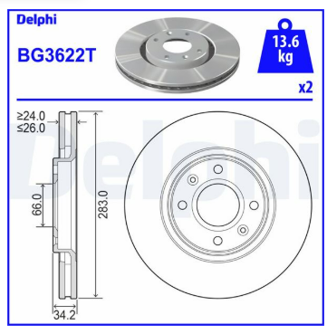 DELPHI BG3622 | Fren Diski Ön (15 Inch) (Takım) Opel Crossland X 17