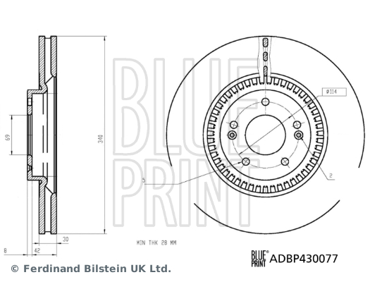 BLUEPRINT ADBP430077 | Kia Sorento 15 > Hyundai Santafe 18 > Ön Fren Diski 51712-C5700 3410*5 | 2 Adet