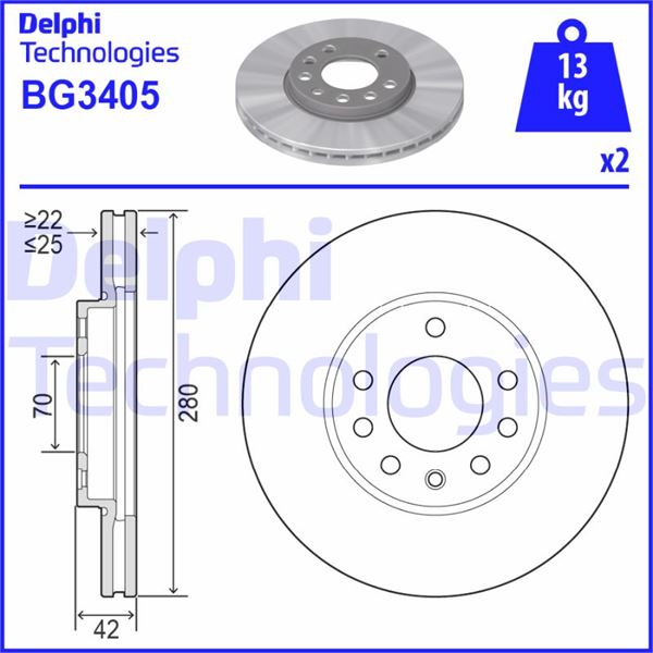 DELPHI BG3405 *2 | Ön Fren Disk Aynası 5 Bijon Astra G Astra H Corsa C Meriva A | 2 Adet