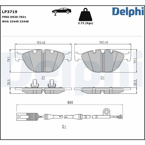 DELPHI LP3719 | Fren Balatası Ön BMW X5 E53 00 > 06