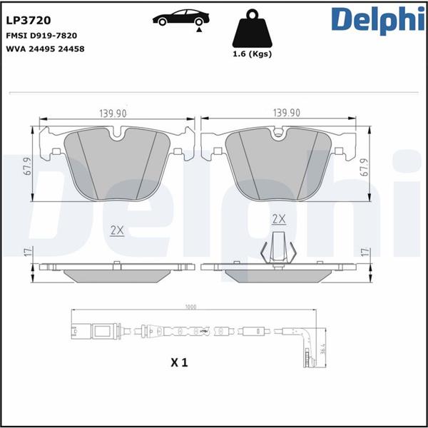 DELPHI LP3720 | Fren Balatası Arka BMW X6 Series 10 / 2007-07 / 2014