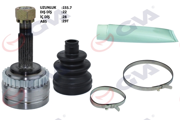 GVA 4490010K | Dış Aks Kafası Corsa B-C 94 > 06 Combo B-C 94 > 11 Tigra B 04 > 10 Meriva A 04 > 10 ABS Li 29 Diş 22X28x52 155mm