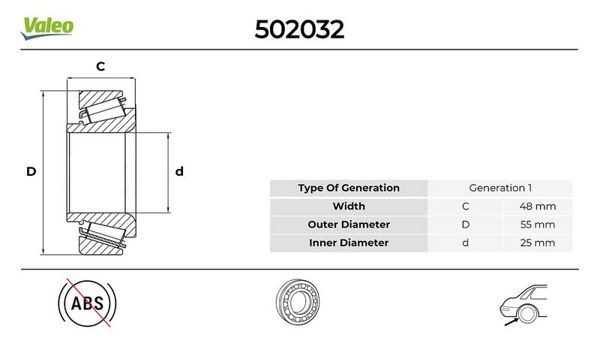 VALEO 502032 | Arka Teker Rulmanı Renault Megane II 02 > Scenic II 02 > Grand Scenic II 02 > 48X25x55