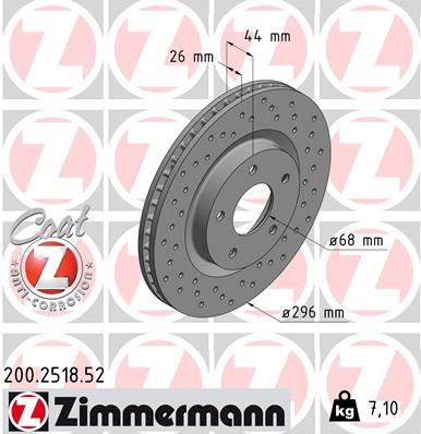 ZIMMERMANN 200.2518.52 | Nissan Qashqai 07-13, X-Trail 08-13, Juke 11-17 Ön Fren Diski | 2 Adet