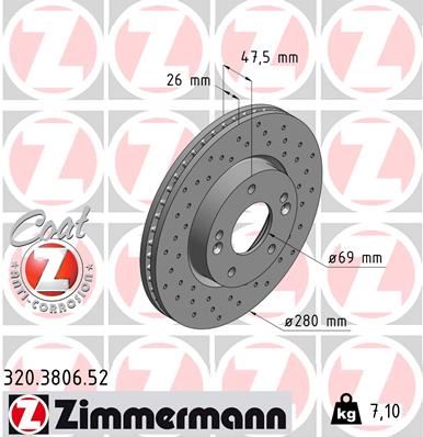 ZIMMERMANN 320.3806.52 | Kia Sportage 04-06 Ceed 07-Cerato 09-Venga Soul 09-Hyundai Tuscon 04- i30 07-İx20 280 | 1 Adet