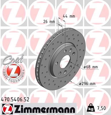 ZIMMERMANN 470.5406.52 | Nissan Qashqai III (J12) 21-Performans Delikli Ön Fren Disk Kaplamalı 296*5 | 1 Adet