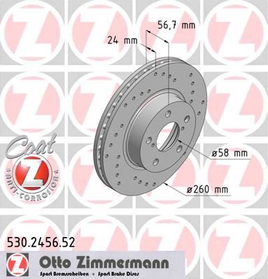 ZIMMERMANN 530.2456.52 | Subaru Impreza 96-07 Performans Delikli Ön Fren Diski Kaplamalı 260*5 | 2 Adet