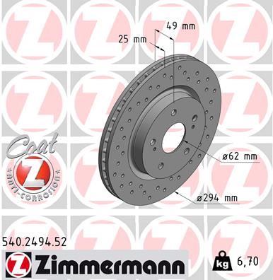 ZIMMERMANN 540.2494.52 | Suzuki Grand Vitara 06-Performans Delikli Ön Fren Disk Kaplamalı 295*5 | 1 Adet