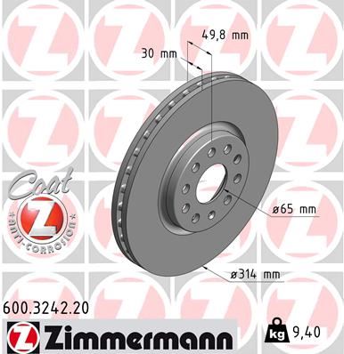 ZIMMERMANN 600.3242.20 | VW Tiguan Kodiaq Fren Diski Ön Adet 1K0615301aj | 2 Adet