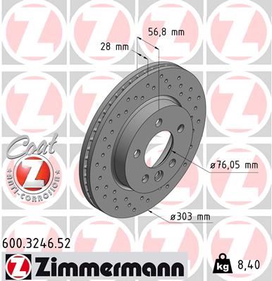 ZIMMERMANN 600.3246.52 | VW Amarok Fren Diski Ön Delikli 2H0615301a | 2 Adet
