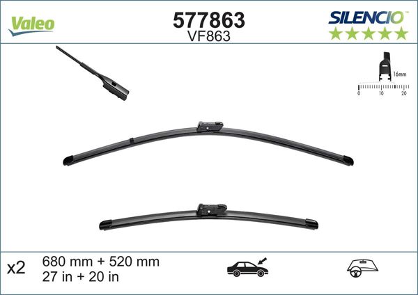 VALEO 577863 | Silencio Vf863 (X2) (680 + 520mm) (Ön) Audi A8 (4H2 4H8 4Hc 4Hl) Audi A8 (4E2 4E8) | 2 Adet