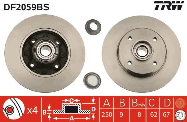 TRW DF2059BS | Arka Fren Aynası Poryalı-Rulmanlı Crossland-C3-C3aırcross-C4-P307-P208-P207-P2008 13 > 249X9x4dl Dolu-Sağutmasız