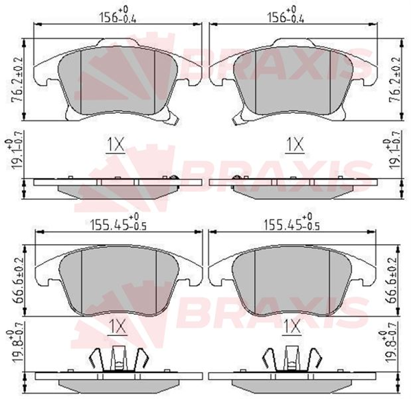 BRAXIS AA0646 | Ön Fren Balatası Galaxy S Max 15 / > Mondeo IV 14 / > 16 Jant 1,5 2.0 Eco Boost / 2,0Tdcı