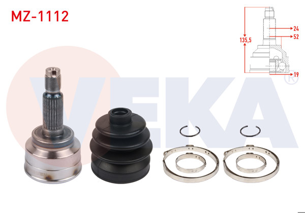 VEKA MZ-1112 | Aks Kafası Sol-Sağ On Dıs Mazda 121 II (Db) 1.3İ 16V 24X19x52 Uzunluk 135,5 mm 1990-1996