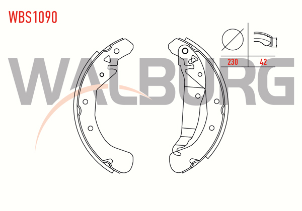 WALBURG WBS1090 | Fren Pabuç Balata Arka Opel Astra G (F69) 1.2 16V Levyelı 230X42 mm 1998-2005 / Astra G 1.6 16V-1998-2005 / Astra G 1.7 Dtı-1998-2005 / Astra H 1.3 CDTI-2004-2010 / Astra H 1.6İ 2004-2010