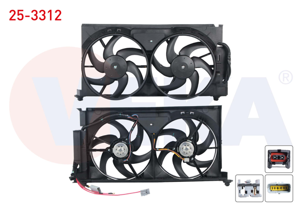 VEKA 25-3312 | Fan Motoru (Su + Klima) Davlumbazlı Çiftli Tesısatlı Peugeot Partner (5,5F) 1.9 D 1996-2008
