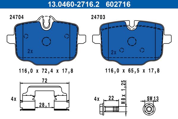 ATE 13.0460-2716.2 | Arka Fren Balatası BMW F10 F11 F12 F13 F06 F18 N53 N57 M5 M6
