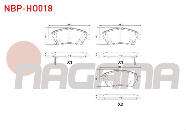 NAGAMA NBP-HO018 | Fren Balata Ön Ikazlı Tel Delikli Honda Jazz III (Ge) 1.4İ 2008-2012 / Jazz IV (Gk) 1.3 2016 -