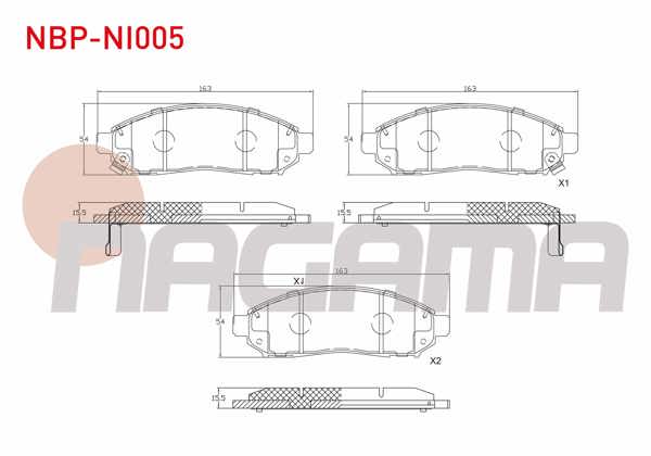 NAGAMA NBP-NI005 | Fren Balata Ön Ikazlı Tel Delikli Nissan Navara (D40) 2.5 DCI 4Wd 2005-2015 / Nissan Pathfinder (R51) 2.5 DCI 2005 -