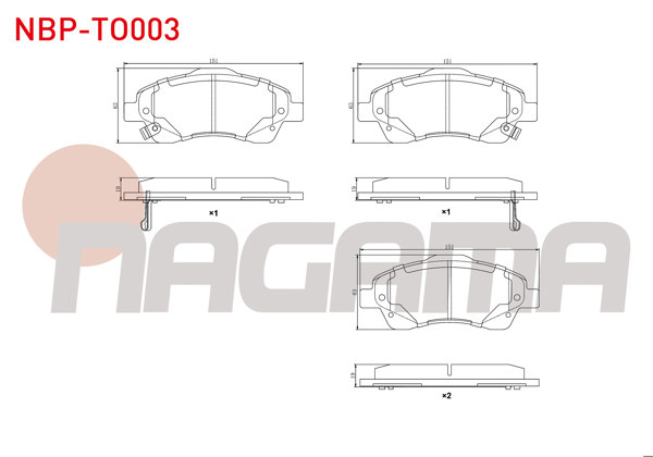 NAGAMA NBP-TO003 | Fren Balata Ön Ikazlı Toyota Avensis (T25) 1.6 Vvt-I 2003-2008 / Toyota Avensis (T25) 1.8 2003-2008 / Toyota Avensis (T25) 2.0 D-4D 2003-2008