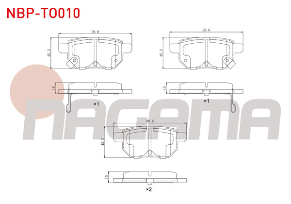 NAGAMA NBP-TO010 | Fren Balata Arka Toyota Corolla (E15_) 1.6 Vvt-I 2007-2012 / Auris (Zre15) 1.6 Vvt-I 2007-2012 / Yaris (P9) 1.0 Vvt-I 2006-2010