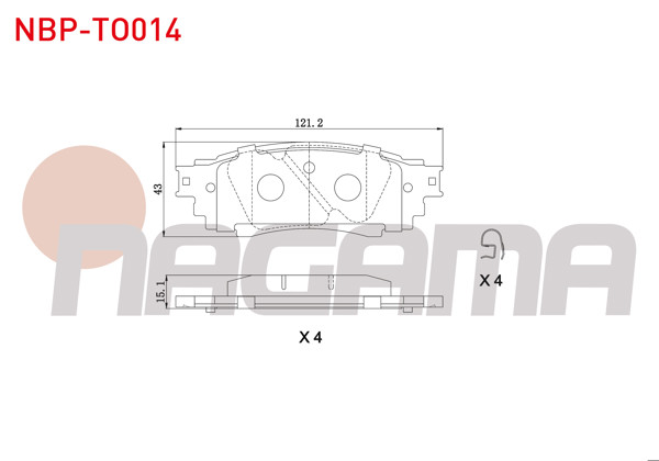 NAGAMA NBP-TO014 | Fren Balata Ikazlı Arka Toyota C-Hr 1.2 T-1.8 Hybrid 2016-/ Lexus Rx (_L2_) 2.0 T-3.5 T 2015-/ Nx (_Z1_) 2.5 2014 -