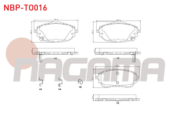 NAGAMA NBP-TO016 | Fren Balata Ön Ikazlı Toyota Corolla 1.6 2012-/ Corolla 1.33 2012-/ Corolla 1.4 D-4D 2012-/ Auris (Nze18,Zre18) 1.4 D-4D 2012-/ Auris 1.6 2012-/ Auris 1.33 2012 -