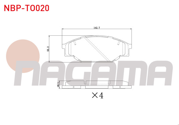 NAGAMA NBP-TO020 | Fren Balata Ön Tel Delikli Toyota Hı-Lux Pick Up (_N_) 2.4 D 4X4 1983-2005 / Hı-Ace II (H5_) 2.4 D 1983-1989 / Hı-Lux Pick Up (_N_) 2.5 D 1983-2005