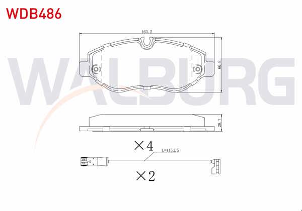 WALBURG WDB486 | Fren Balata Ön Fişli Mercedes Sprinter 3,5T (906) 313 CDI 2006-2009 / 315 CDI 2006-2009 / 316 CDI 2006-2009 / VW Crafter 30-35 (2E) 2.5 TDI 2006-2016 / Crafter 30-35 (2E) 2.0 TDI 2006-2016 /