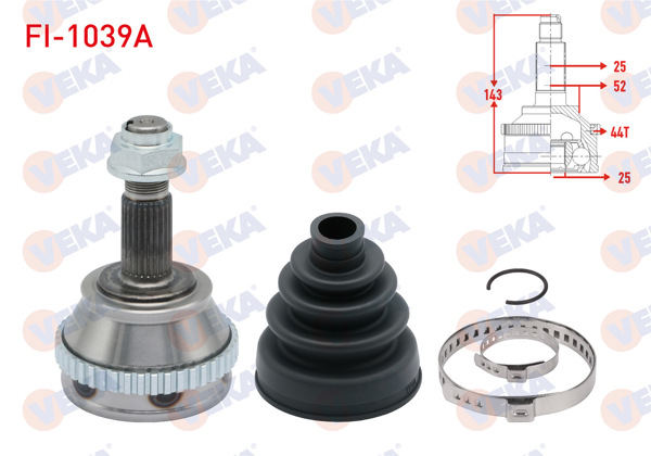 VEKA FI-1039A | Aks Kafası Sol-Sağ On Dıs Fiat Tempra 2.0İ ABS li 44 Dıs 25X25x52 Uzunluk 143 mm 1992-1999