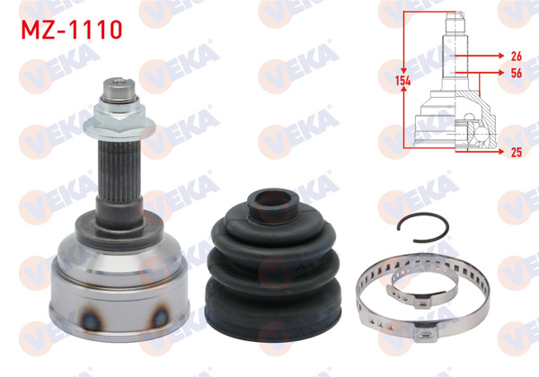 VEKA MZ-1110 | Aks Kafası Sol-Sağ On Dıs Mazda 626 III (Gd) 2.0İ 16V 26X25x56 Uzunluk 154mm 1987-1992