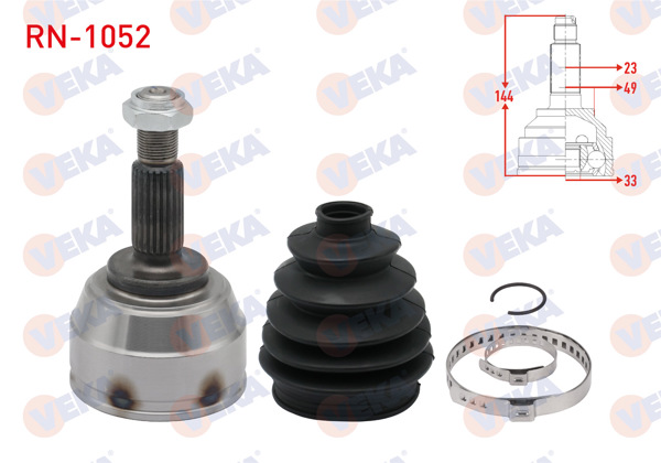 VEKA RN-1052 | Aks Kafası Sol-Sağ On Dıs Renault Clio IV 1.5 DCI A-T 8 Mısketlı 23X33x49 Uzunluk 144 mm 2012 -