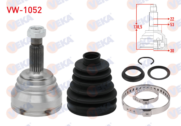 VEKA VW-1052 | Aks Kafası Sol-Sağ On Dıs Volkswagen Polo (6N2) 1.4 TDI 22X30x53 Uzunluk 138.50mm 1999-2001