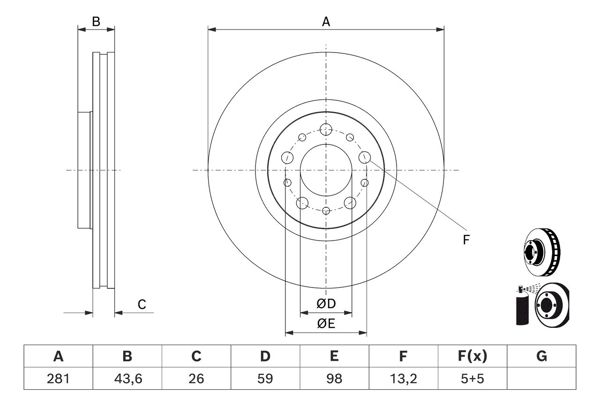 BOSCH 0986479J45 | Fren Diski Ön Hava Kanallı Kaplamalı (Fiat Egea 20 -) | 2 Adet