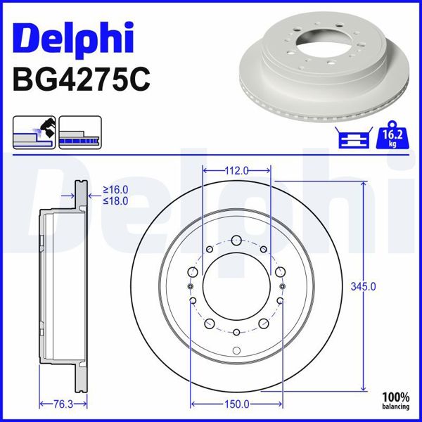 DELPHI BG4275C | Fren Diski Arka Toyota Land Cruiser 200 07-Tundra Pick Up 06 -