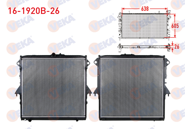 VEKA 16-1920B-26 | Su Radyatörü Brazing Kalınlık 26mm Ford Ranger (Tke) 2.2 TDCI M-T Ac + 2011 -