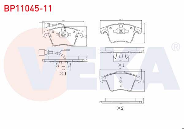 VEKA BP11045-11 | Fren Balata Ön Fişli Volkswagen Transporter V 1.9 TDI 2003-2011 / Transporter V 2.5 TDI 2003-2011 / Transporter VI 2.0 TDI 2009-/ Transporter VI 2.0 TDI Bıtdı 2009 -