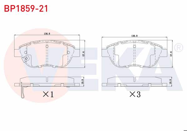 VEKA BP1859-21 | Fren Balata Ön Ikazlı Opel Corsa D 1.3 CDTI 90 Hp 2006-2014 / Corsa D 1.4 90 Hp 2006-2014 / Fiat 500L 1.3 Mjt 2012-/ 500L 1.4 2012-/ Geely Emgrand Ec7 1.5 2010-2014