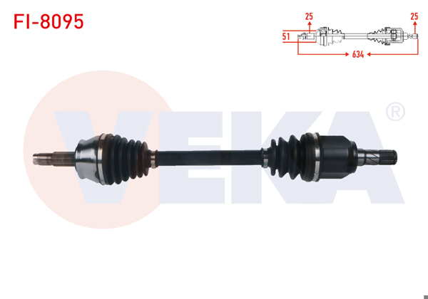 VEKA FI-8095 | Komple Aks Sol Ön Fiat Egea 1.6 Mjt A-T Uzunluk 634mm 2015 -
