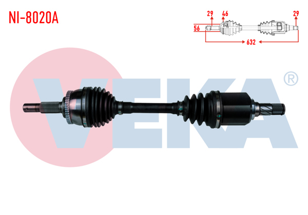 VEKA NI-8020A | Komple Aks Sol Ön Nissan Maxıma III (A32) 2.0İ V6 24V A-T / M-T ABS li 46 Dıs Uzunluk 632 mm 1995-2000
