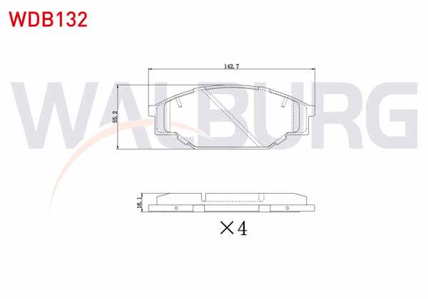 WALBURG WDB132 | Fren Balata Ön Tel Delikli Toyota Hı-Lux Pick Up (_N_) 2.4 D 4X4 1983-2005 / Hı-Ace II (H5_) 2.4 D 1983-1989 / Hı-Lux Pick Up (_N_) 2.5 D 1983-2005